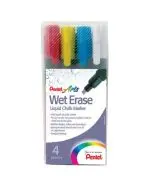 PENTEL LIQUID CHALK MARKER CHISEL TIP ASSORTED (PACK OF 4) SMW26/4-BCGW