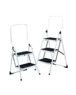 FOLDING STEP STOOL 2 TREAD HIGH BACK WHITE ALUMINIUM 321676
