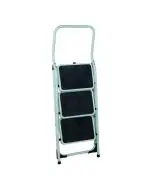 FOLDING STEP STOOL 3 TREAD HIGH BACK WHITE ALUMINIUM 321678