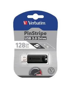 VERBATIM PINSTRIPE USB 3.0 FLASH DRIVE 128GB BLACK 49319