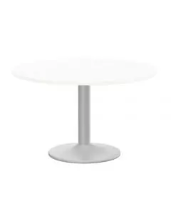 KITO MEETING TABLE 1200MM ROUND TOP SILVER CYLINDER BASE - WHITE