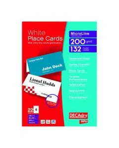 DECADRY PERFORATED PLACE CARDS 200GSM WHITE (PACK OF 132 CARDS) DPOCB3713