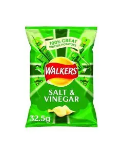 WALKERS SALT AND VINEGAR CRISPS 32.5G (PACK OF 32 BAGS) 121795