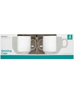 STACKING CUPS 195ML PLAIN WHITE CROCKERY (PACK OF 4 CUPS)