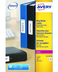 AVERY LASER RING BINDER LABEL 18 PER SHEET 100MMX30MM WHITE (PACK OF 450) L7172 (PACK OF 25 SHEETS)