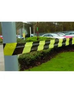 VFM STRIPED TAPE BARRIER 500M BLACK/YELLOW (NON-ADHESIVE, SUITABLE FOR INDOOR OR OUTDOOR USE) 304927