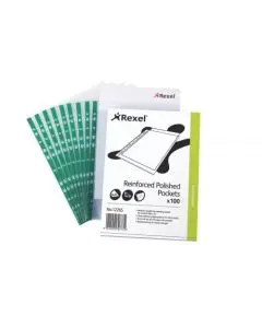 REXEL POCKETS REINFORCED POLYPROPYLENE CLEAR(PACK OF 100 POCKETS)CKP/A4 12265