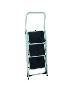 FOLDING STEP STOOL 3 TREAD HIGH BACK WHITE ALUMINIUM 321678
