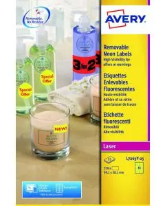 AVERY LASER LABEL 14 PER SHEET 99.1X38.1MM NEON YELLOW (PACK OF 350) L7263-25 (PACK OF 25 SHEETS)