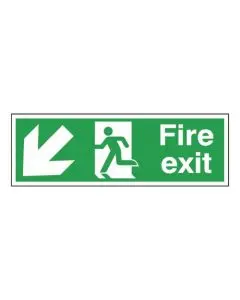 SAFETY SIGN FIRE EXIT RUNNING MAN ARROW DOWN/LEFT 150X450MM SELF-ADHESIVE E97SS  (PACK OF 1)