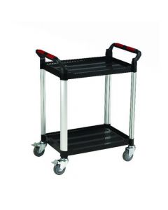 BARTON BLACK AND SILVER 2 SHELF STANDARD PLASTIC TROLLEY WHITE WHTT2SS