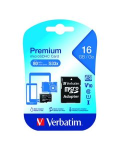 Verbatim Micro SDHC Memory Card Class 10 16GB with Adaptor 44082