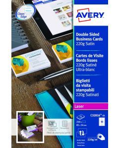 AVERY LASER BUSINESS CARDS DBL-SIDED SATIN WHT (PACK OF 250) C32016-25 (PACK OF 25 SHEETS)