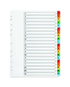 Q-CONNECT MULTI-PUNCHED A-Z 20-PART REINFORCED MULTI-COLOUR A4 INDEX PRE-PRINTED TABS KF01523