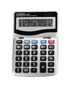 AURORA GREY/BLACK 12-DIGIT DESK CALCULATOR (DUAL POWER, SOLAR POWERED WITH BATTERY BACK UP) DT303