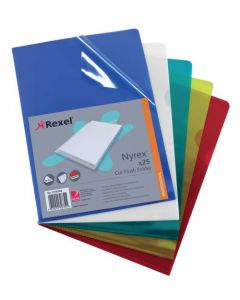 REXEL NYREX CUT FLUSH FOLDER A4 ASSORTED (PACK OF 25) 12161AS