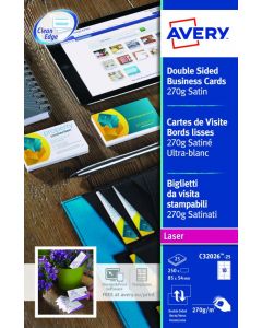 AVERY LASER BUSINESS CARD DBLE-SIDED SATIN WHT (PACK OF 250) C32026-25 (PACK OF 25 SHEETS)
