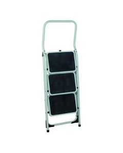 FOLDING STEP STOOL 3 TREAD HIGH BACK WHITE ALUMINIUM 321678