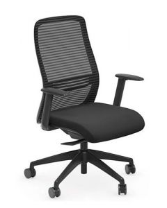 NV OPERATORS CHAIR FIXED ARMS, MESH BACK, BLACK BASE, BLACK FABRIC SEAT PLUS HEADREST