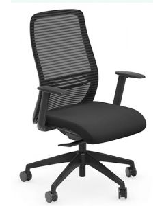 NV OPERATORS CHAIR FIXED ARMS, MESH BACK, BLACK BASE, BLACK FABRIC SEAT