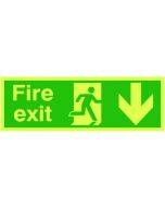 SAFETY SIGN NITEGLO FIRE EXIT RUNNING MAN ARROW DOWN 150X450MM PVC FX04211M  (PACK OF 1)