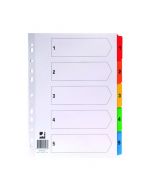 Q-CONNECT 1-5 INDEX MULTI-PUNCHED REINFORCED BOARD MULTI-COLOUR NUMBERED TABS A4 WHITE KF01518