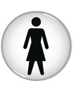 DOMED SIGN WOMEN SYMBOL 60MM (SELF-ADHESIVE BACKING, BLACK FIGURE ON WHITE BACKGROUND) RDS1 (PACK OF 1)