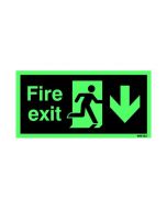 SAFETY SIGN NITEGLO FIRE EXIT RUNNING MAN ARROW DOWN 150X450MM SELF-ADHESIVE NG28A/S  (PACK OF 1)
