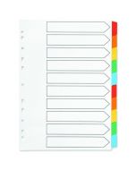 Q-CONNECT 10-PART INDEX MULTI-PUNCHED REINFORCED BOARD MULTI-COLOUR BLANK TABS A4 WHITE KF01526