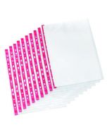 Q-CONNECT DELUX PUNCHED POCKET SIDE OPENING RED STRIP A4 (PACK OF 25 POCKETS) KF01123