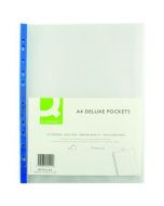 Q-CONNECT DELUX PUNCHED POCKET TOP OPENING BLUE STRIP A4 CLEAR (PACK OF 25 POCKETS) KF01122