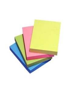 5 STAR RESPOSITIONABLE NOTES 70GSM 4 NEON ASS COLOURS YELLOW PINK BLUE GREEN 100 SHEETS 38X51MM [PACK 12]