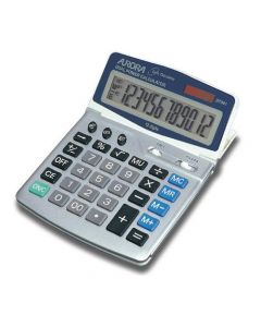 AURORA SILVER/GREY 12-DIGIT DESK CALCULATOR (SOLAR POWERED WITH BATTERY BACK UP) DT401