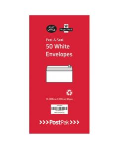 ENVELOPES DL PEEL AND SEAL WHITE 80GSM (PACK OF 50) 9730878