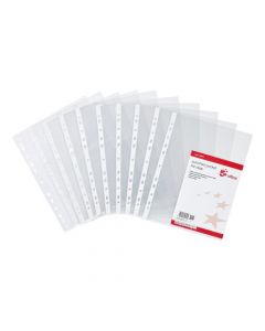 5 STAR OFFICE PUNCHED POCKET POLYPROPYLENE TOP AND SIDE-OPENING 40 MICRON A4 GLASS CLEAR [PACK OF 100 POCKETS]