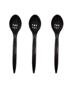 DISPOSABLE HEAVY DUTY BLACK PLASTIC DESSERT SPOONS (PACK OF 50 SPOONS)