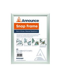 ANNOUNCE A3 SNAP FRAME (25MM ANODISED ALUMINIUM FRAME, WALL FIXINGS INCLUDED) PHT01809 (PACK OF 1)