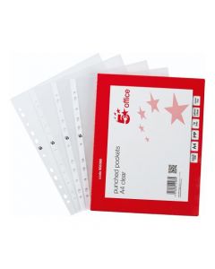 5 STAR OFFICE PUNCHED POCKET POLYPROPYLENE TOP-OPENING 60 MICRON A4 GLASS CLEAR [PACK OF 100 POCKETS]