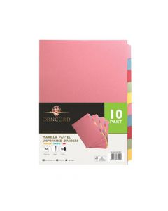 CONCORD UNPUNCHED DIVIDER 10-PART A4 MULTICOLOURED (PACK OF 10 DIVIDERS) 76099