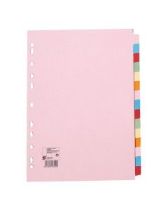 5 STAR OFFICE SUBJECT DIVIDERS 15-PART RECYCLED CARD MULTIPUNCHED 155GSM A4 ASSORTED [PACK OF 10 DIVIDERS]