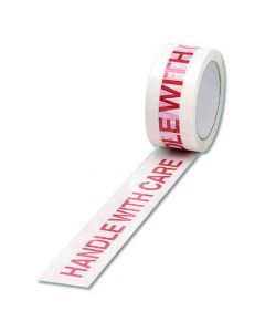 POLYPROPYLENE TAPE PRINTED HANDLE WITH CARE 50MMX66M WHITE RED (PACK OF 6) 70581500