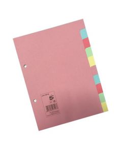 5 STAR OFFICE SUBJECT DIVIDERS 10-PART RECYCLED CARD MULTIPUNCHED 155GSM A5 ASSORTED