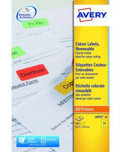 AVERY COLOURED LABELS REMOVABLE LASER 24 PER SHEET 63.5X33.9MM YELLOW REF L6035-20 [480 LABELS] (PACK OF 20 SHEETS)