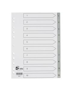 5 STAR ELITE INDEX 1-10 POLYPROPYLENE MULTIPUNCHED REINFORCED HOLES GREY TABS 120 MICRON A4 WHITE