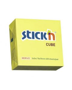 STICKN NOTE CUBE 76X76MM NEON YELLOW (PACK OF 1)