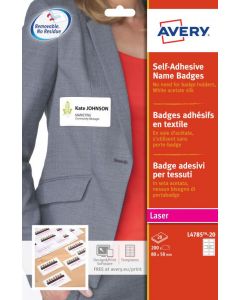 AVERY SELF ADHESIVE NAME BADGE 10 PER SHEET WHITE (PACK OF 200) L4785-20 (PACK OF 20 SHEETS)