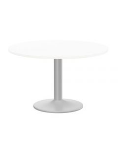 KITO MEETING TABLE 1200MM ROUND TOP SILVER CYLINDER BASE - WHITE