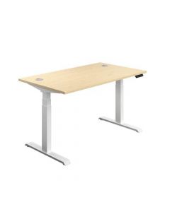 ECONOMY SIT STAND ELECTRONIC DESK 1200MM X 800MM MAPLE TOP AND WHITE FRAME