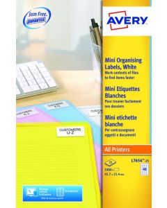 AVERY LASER MINI LABELS 40 PER SHEET 45.7 X 25.4MM WHITE (PACK OF 1000) L7654-25 (PACK OF 25 SHEETS)
