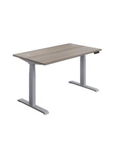 ECONOMY SIT STAND ELECTRONIC DESK 1600MM X 800MM GREY OAK TOP AND SILVER FRAME